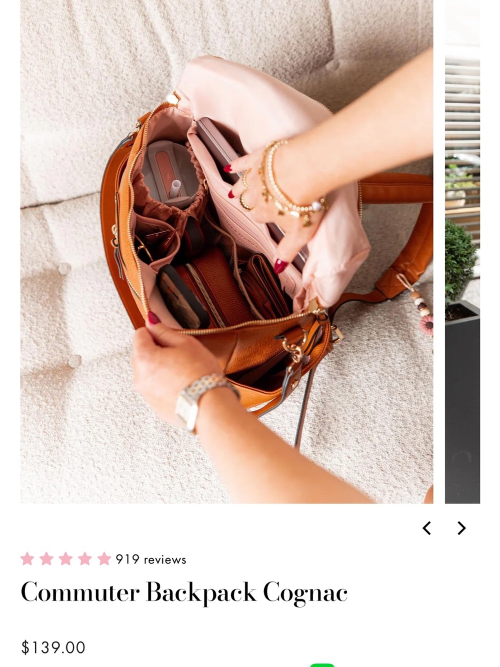 Poppy & Peonies Cognac Leather Backpack Tote - Picture 6 of 7